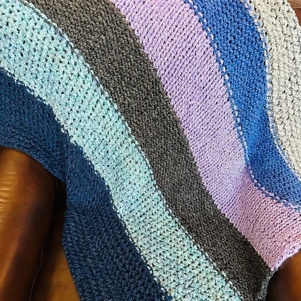 Handmade Crochet Stripe Vintage Afghan Throw Baby Blanket